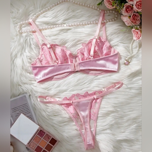 2 For $40! NEW! Pretty In Pink Elegant Lace Lingerie Set Size XL - Picture 2 of 6
